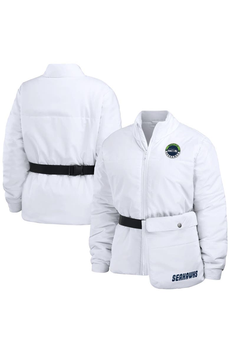 WEAR by Erin Andrews Women's WEAR by Erin Andrews  White Seattle Seahawks Packaway Full-Zip Puffer Jacket, Main, color, White