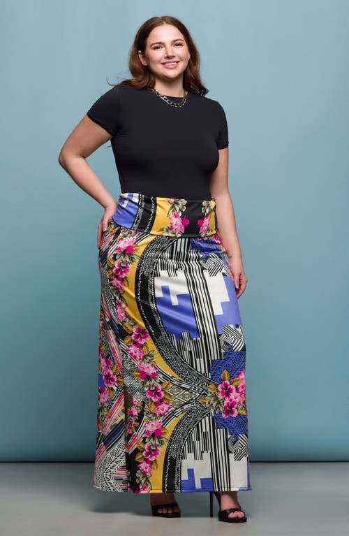 24SEVEN COMFORT APPAREL 24SEVEN COMFORT APPAREL PRINT FOLDOVER WAIST MAXI SKIRT 