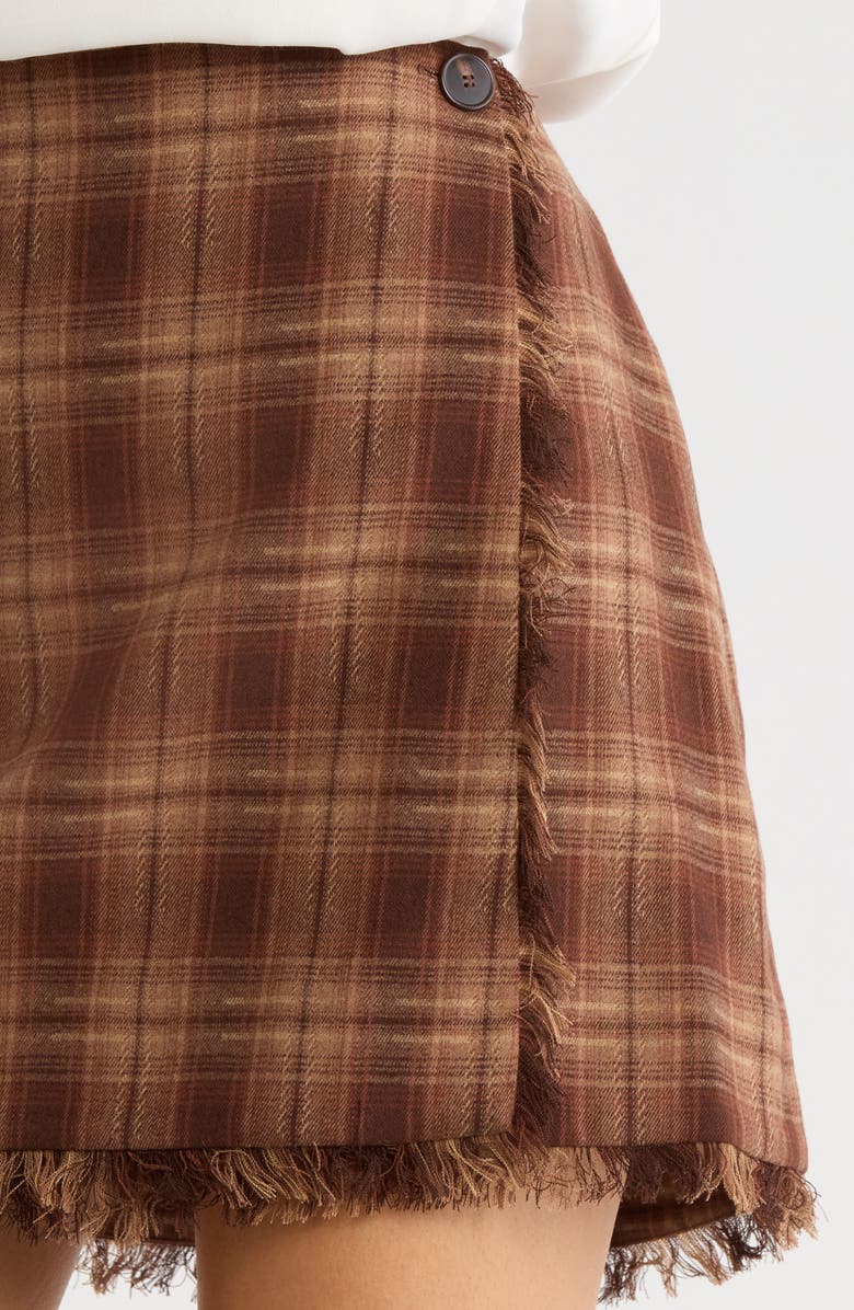 WAYF x Sara Walker Emily Plaid Fray Miniskirt, Alternate, color, Brown Plaid