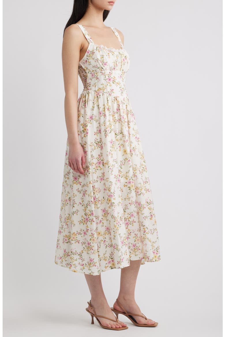 Lace Detail Floral Midi Dress, Alternate, color, CREAM MULTI