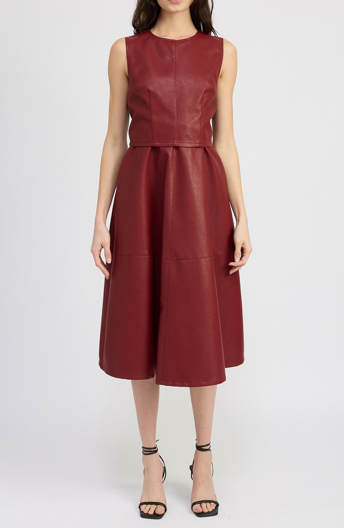 En Saison Campbell Midi Faux Leather Dress in Dark Rose 
