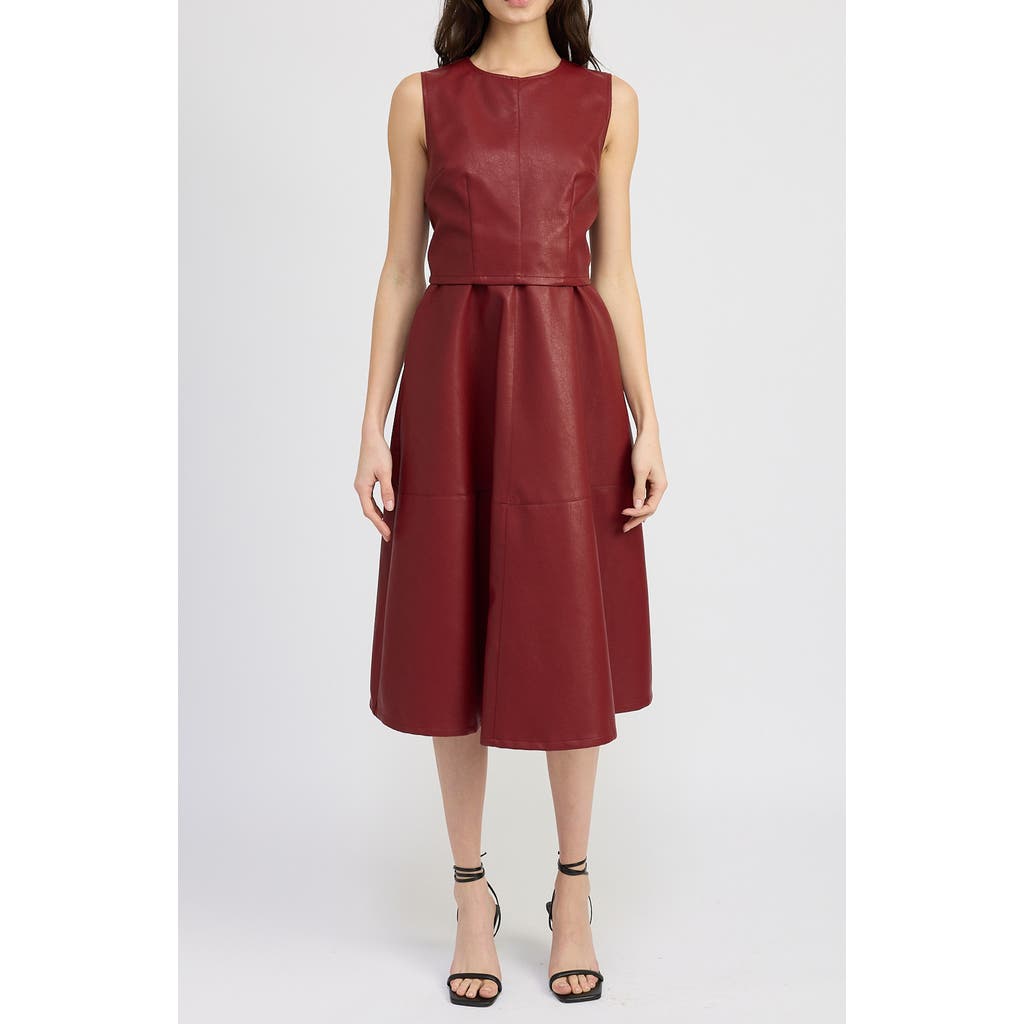 En Saison Campbell Midi Faux Leather Dress in Dark Rose