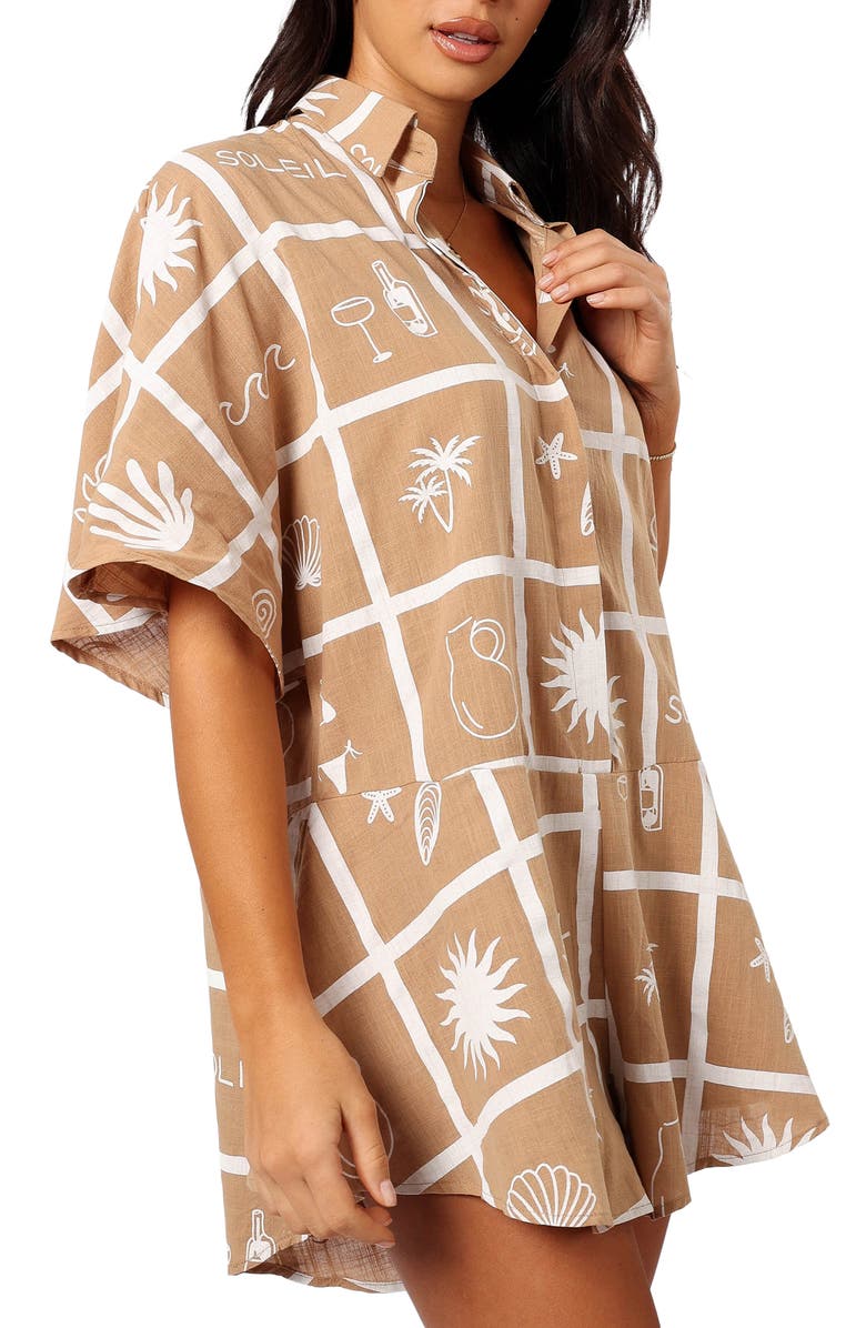 Petal & Pup Sebastian Cotton Romper, Alternate, color, Tan Soleil Print