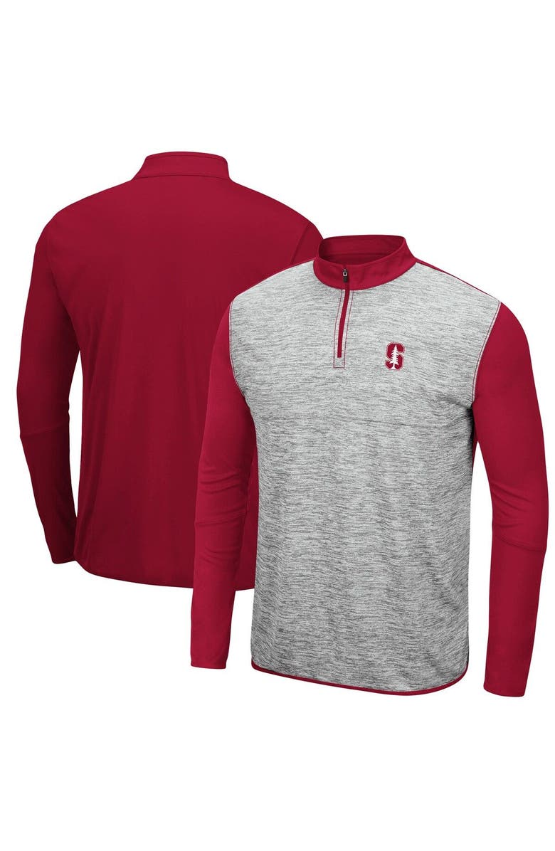 COLOSSEUM Men's Colosseum Heathered Gray/Cardinal Stanford Cardinal Prospect Quarter-Zip Jacket, Main, color, 