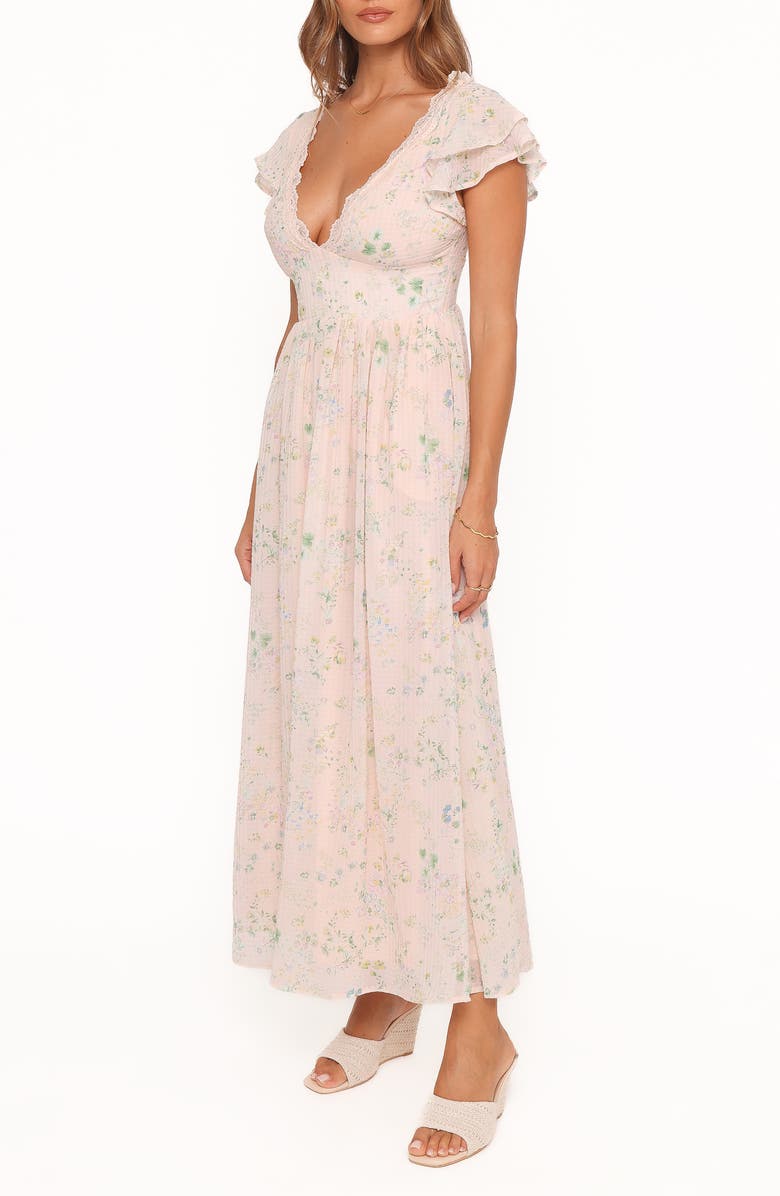 Petal & Pup Angelica Floral Flutter Sleeve Maxi Dress, Alternate, color, 