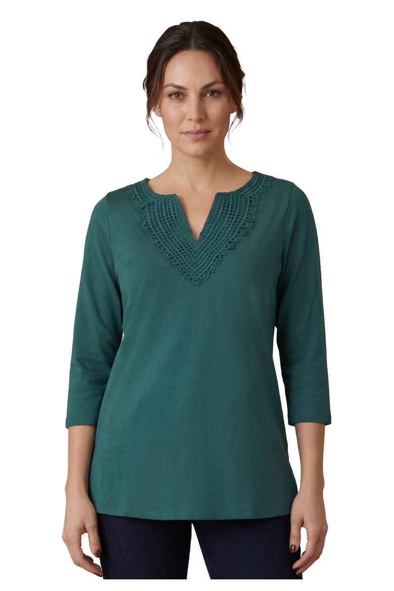 Stretch Cotton Crochet Notch Neck Tunic, Main, color, MYSTIC PINE