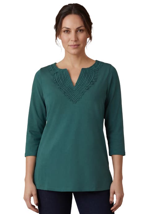 Stretch Cotton Crochet Notch Neck Tunic (Plus)