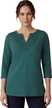 Jessica London Stretch Cotton Crochet Notch Neck Tunic