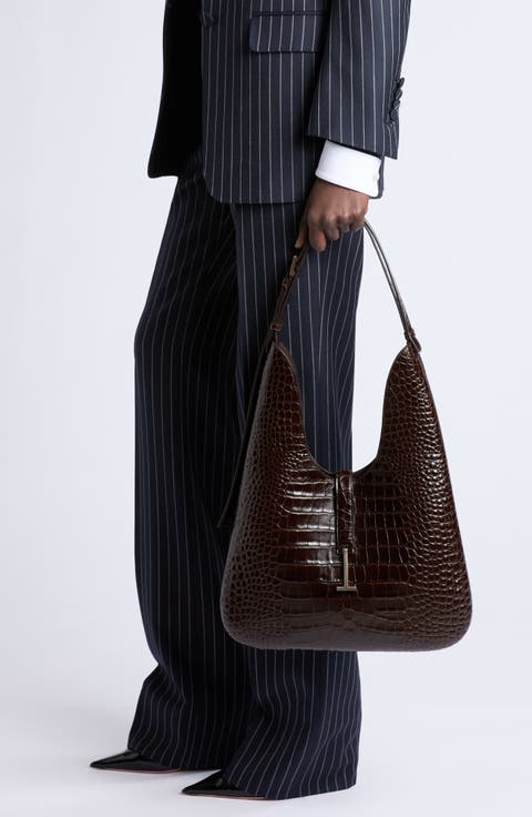 Kara Medium Croc Embossed Leather Hobo