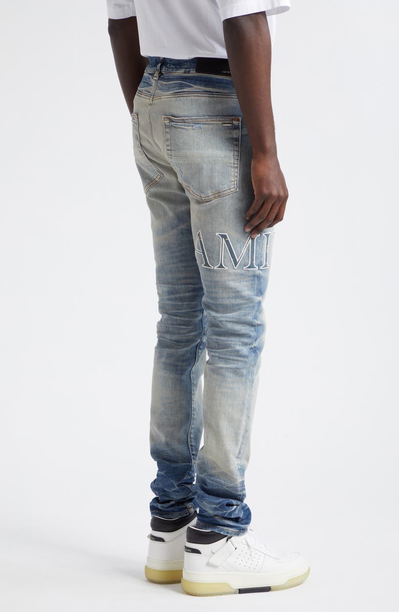 AMIRI Bandana Core Logo Distressed Stretch Denim Jeans, Alternate, color, 