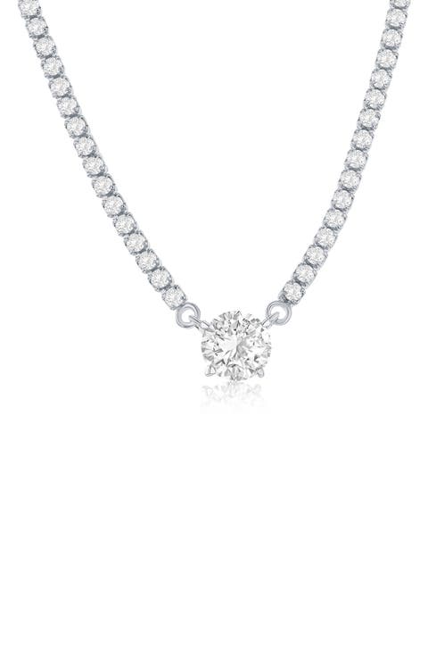 Round Cubic Zirconia Pendant Tennis Necklace