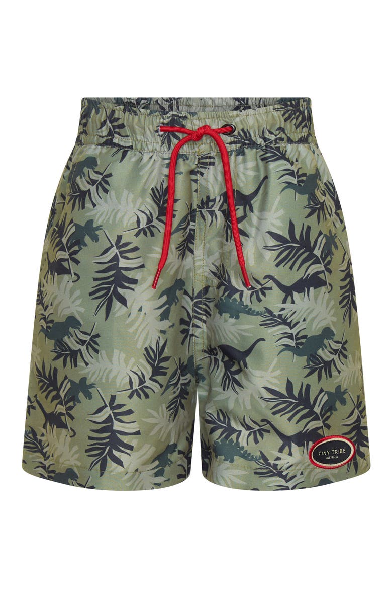 Kids' Dino Park UPF 50+ Swim Trunks, Main, color, GREEN