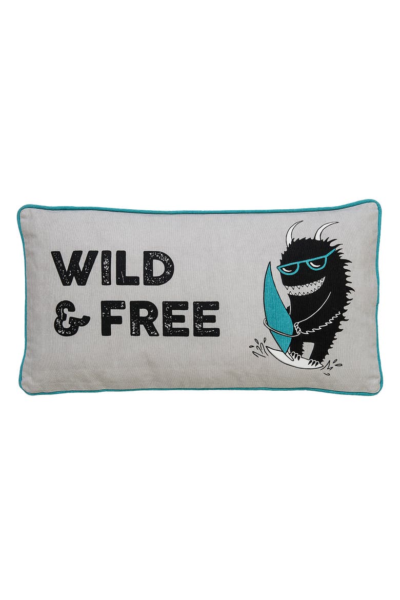 Grey & Blue "Wild & Free" Monster Pillow with Triangle Designed Back, Main, color, White