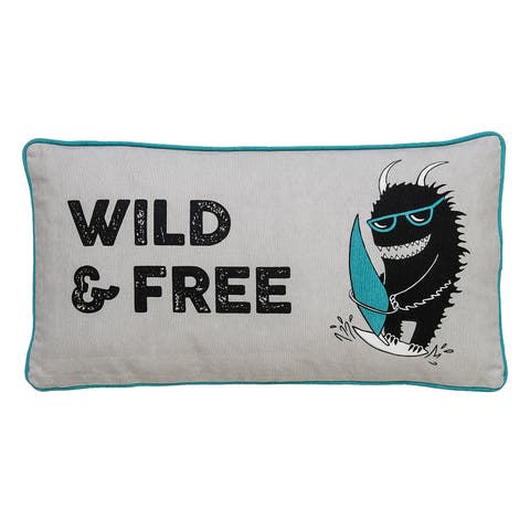 Grey & Blue "Wild & Free" Monster Pillow with Triangle Designed Back