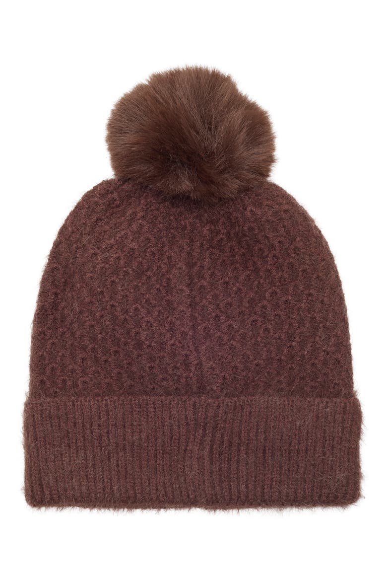 Star Embellished Faux Fur Pom Beanie, Alternate, color, CHOCOLATE