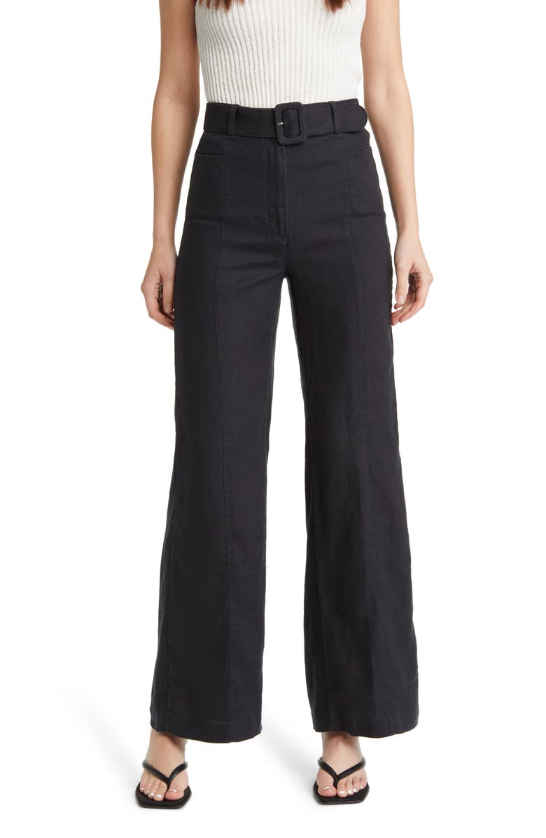 & Other Stories Belted Flared Linen Trousers, Main, color,