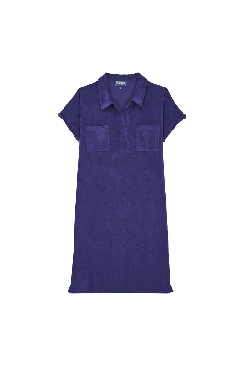 Women's Solid Organic Terry Polo Dress, Main, color, MINUIT