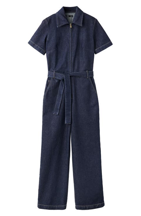 Tie Waist Denim Jumpsuit