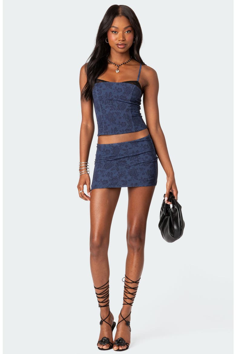 Amal Floral Print Lace Trim Crop Camisole, Alternate, color, NAVY