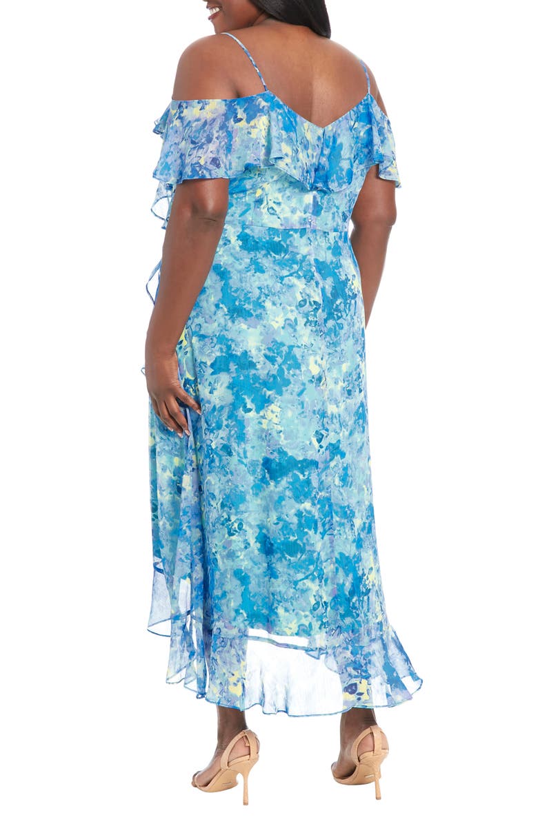 London Times Cold Shoulder Faux Wrap Dress, Alternate, color, Aqua/Blue