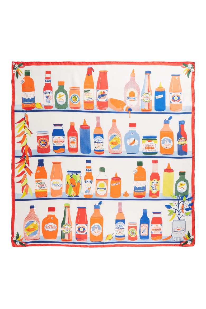 hot sauce silk square scarf, Alternate, color, RED MULTI