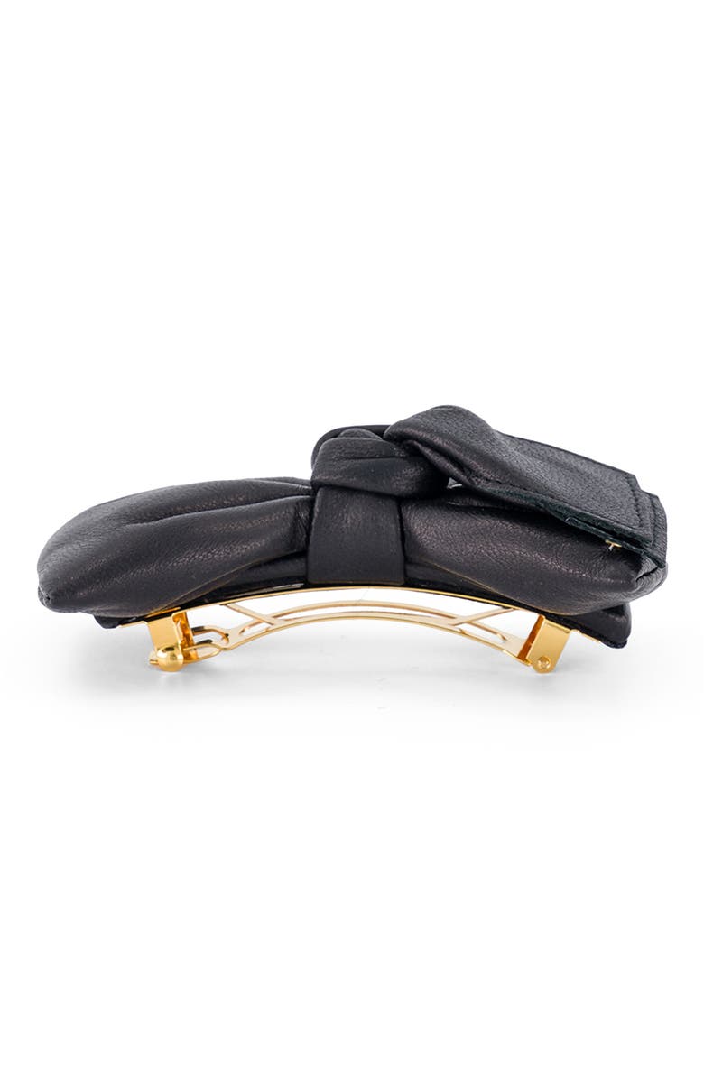 Alexandre de Paris Leather bow barette, Alternate, color, Black