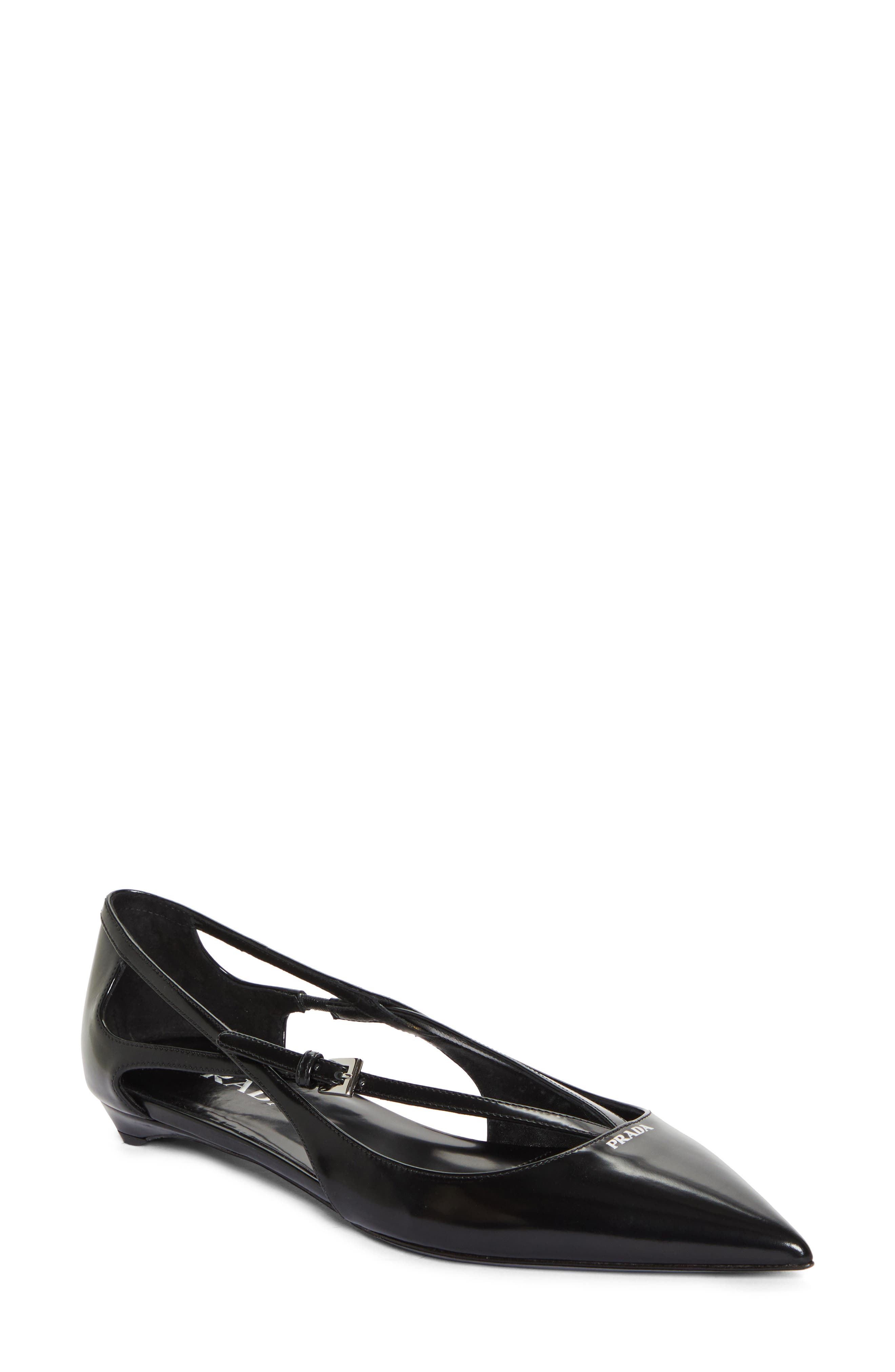 Prada Strappy Pointed Toe Ballet Flat, Main, color, 
