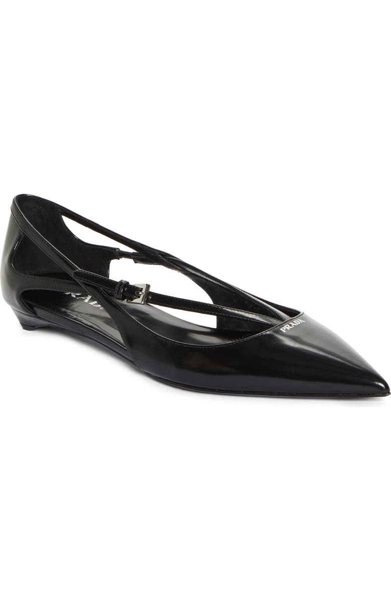 Prada Strappy Pointed Toe Ballet Flat, Main, color,