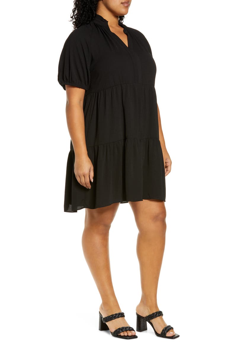 Tiered Ruffle Neck Dress, Alternate, color, RICH BLACK