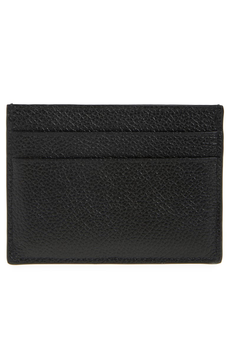 Balenciaga Upside Down Logo Leather Card Holder, Alternate, color, Black