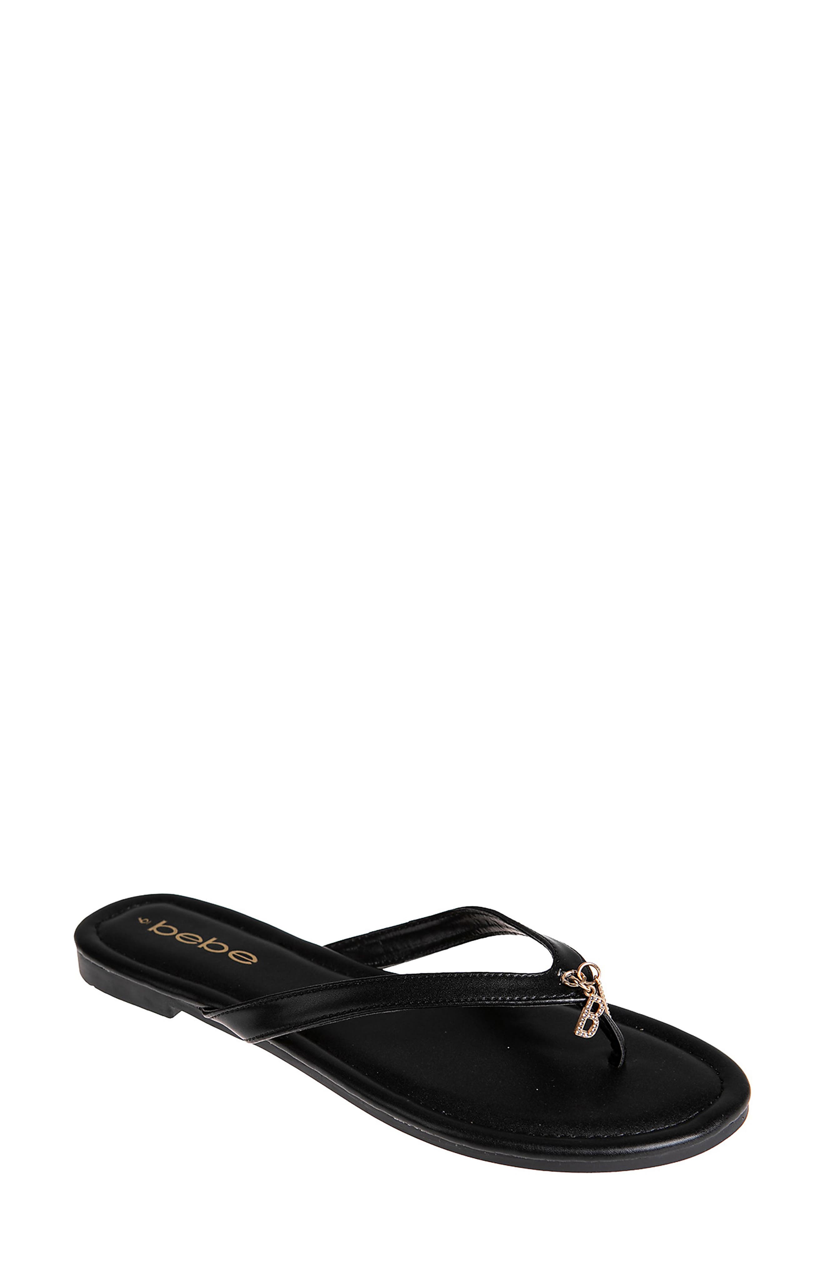 bebe Logo Charm Flip Flop, Main, color, 