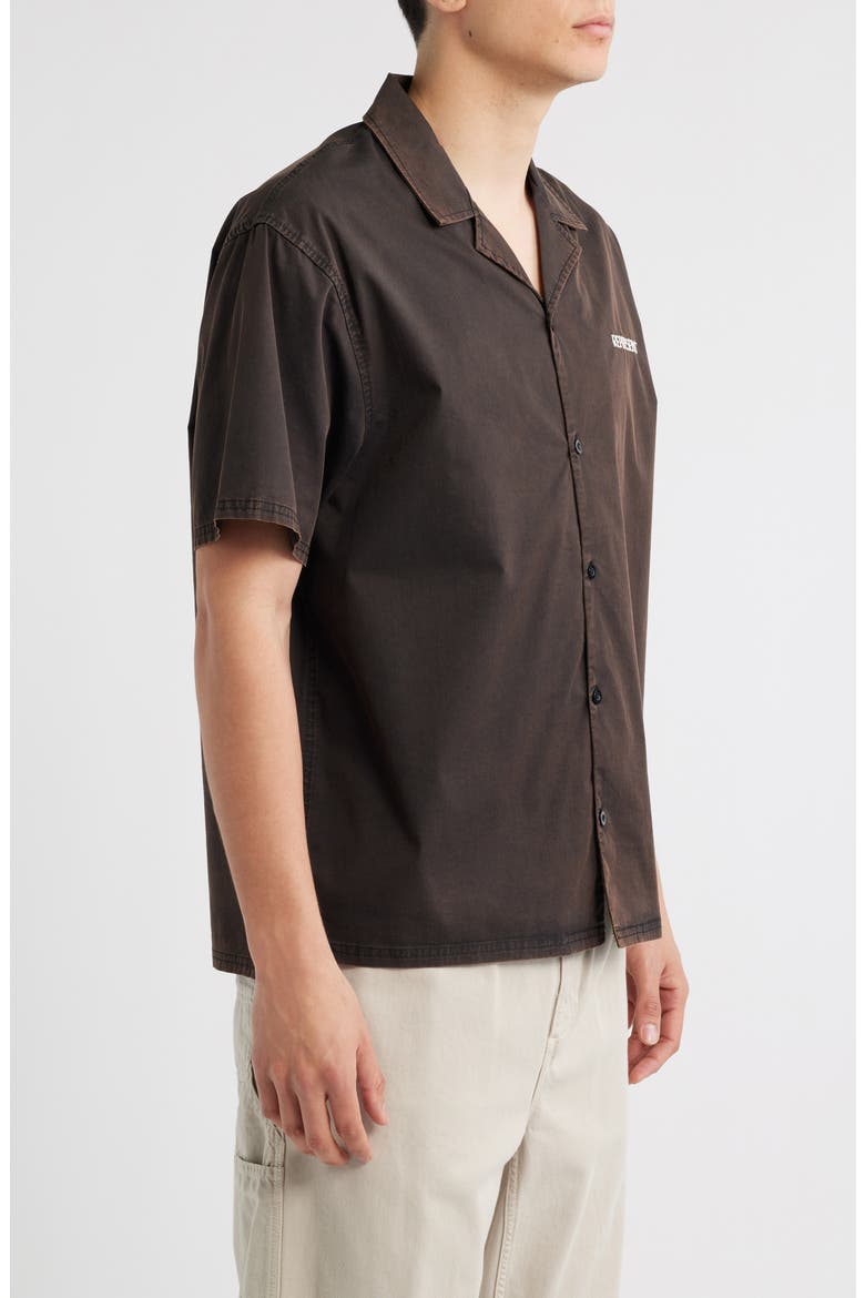 Script Embroidery Camp Shirt, Alternate, color, JET BLACK