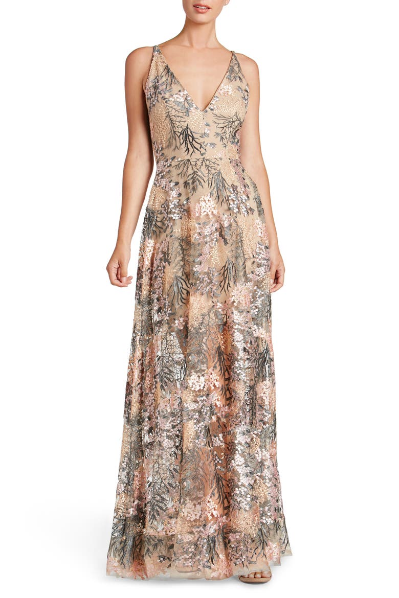 Sidney Embroidered Fit & Flare Gown, Main, color, PINK BLOSSOM