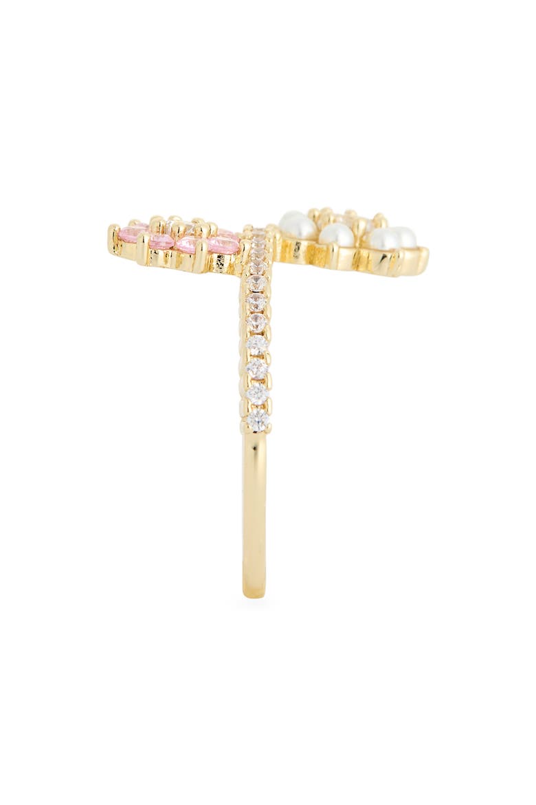Cubic Zirconia & Faux Pearl Scattered Flower Ring, Alternate, color, CLEAR MULTI / GOLD