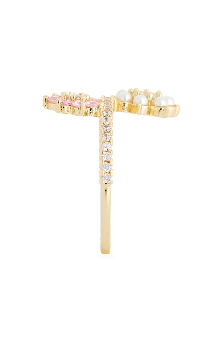 Covet Cubic Zirconia & Faux Pearl Scattered Flower Ring, Alternate, color, Clear Multi / Gold