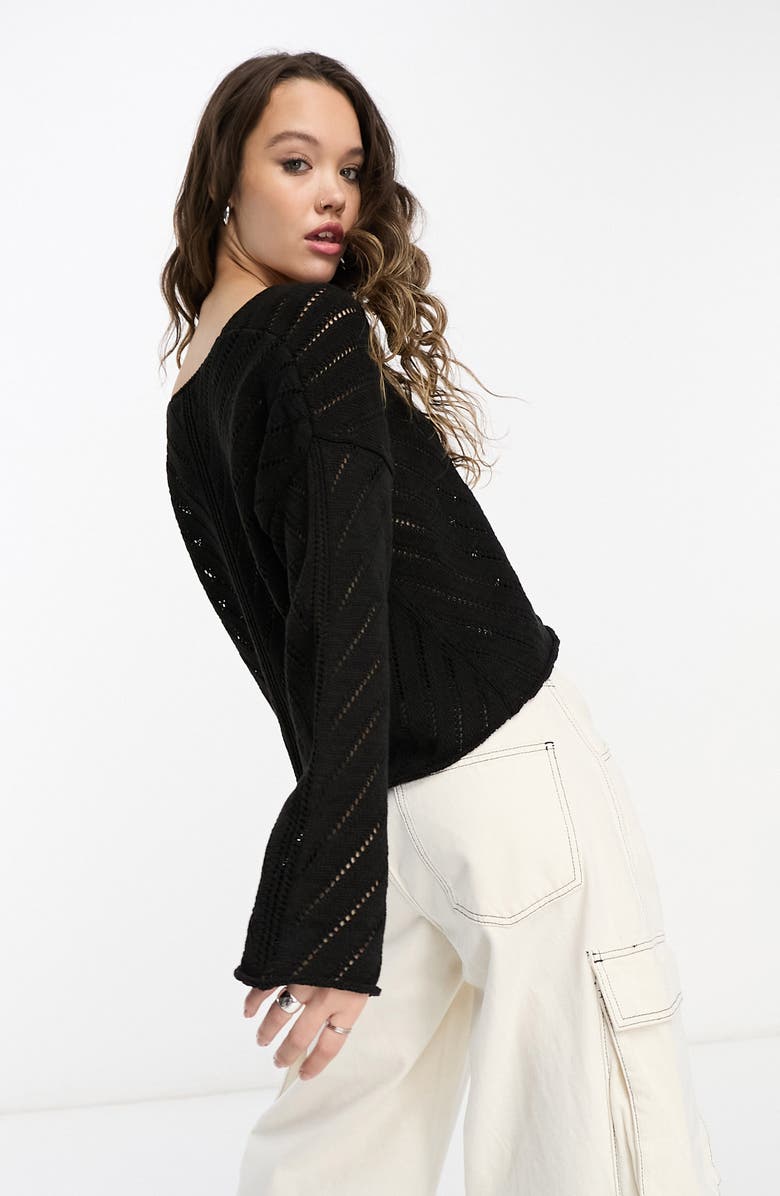 ASOS DESIGN Open Stitch V-Neck Crop Sweater, Alternate, color, 