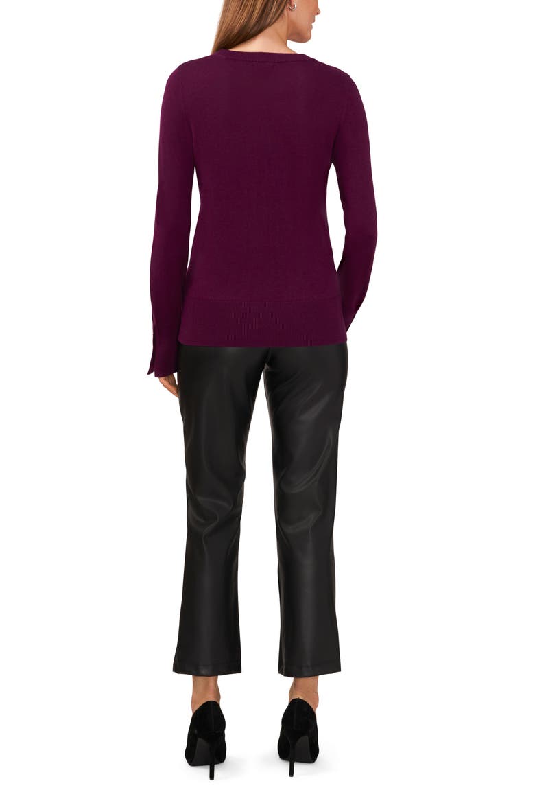 Button Cuff Cotton Blend Sweater, Alternate, color, DEEP RUBY