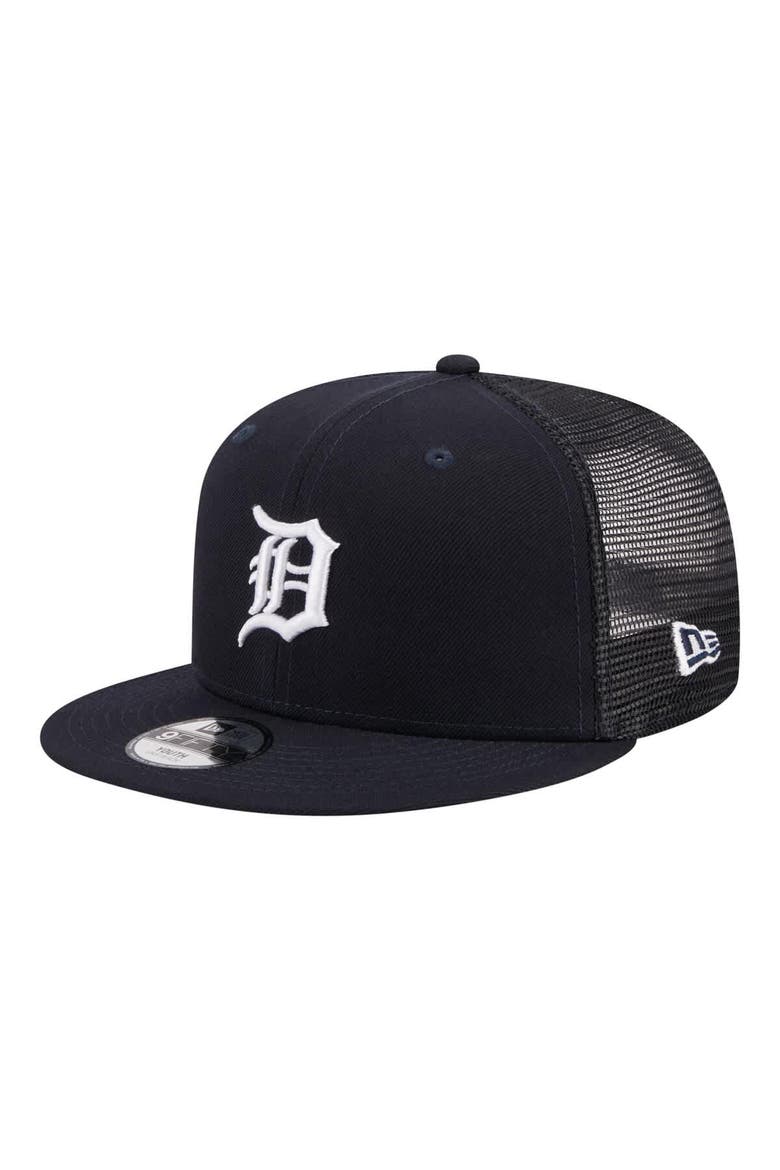 Youth New Era  Navy Detroit Tigers 9FIFTY Trucker Snapback Hat, Main, color, Navy