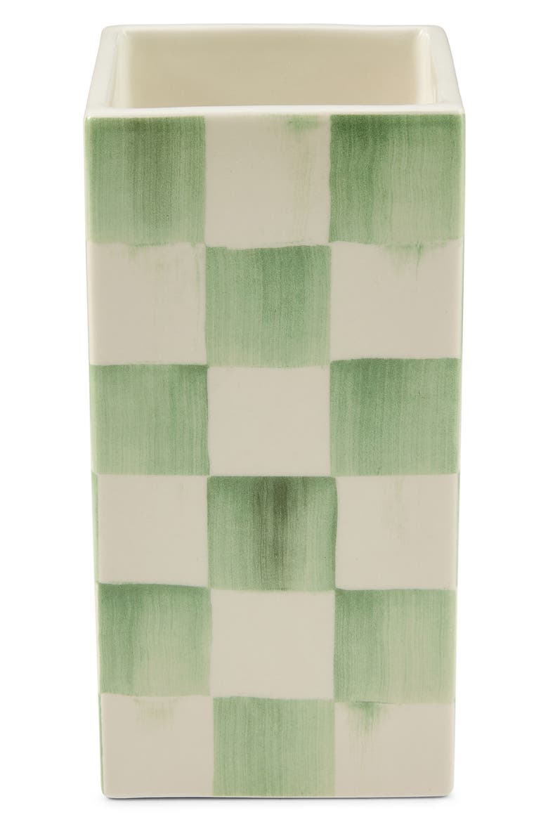 Sage Check Small Pillar Vase, Main, color, GREEN