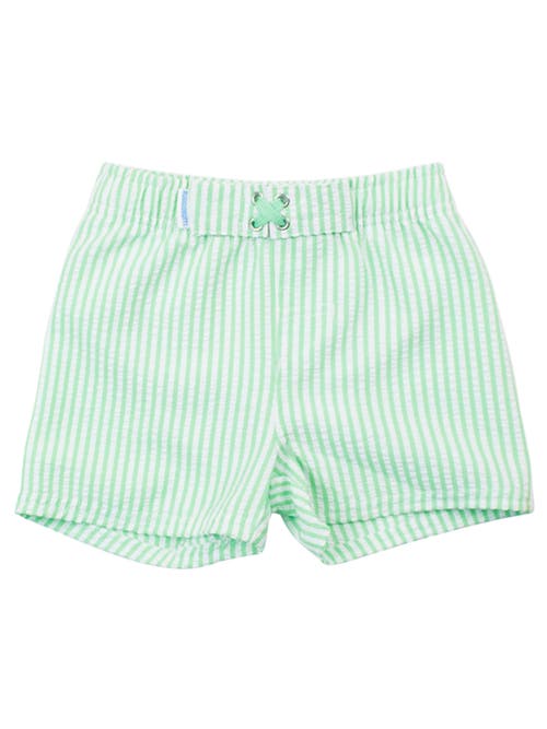 Ruggedbutts Baby Boys Upf50+ Swim Trunks In Spring Green Seersucker