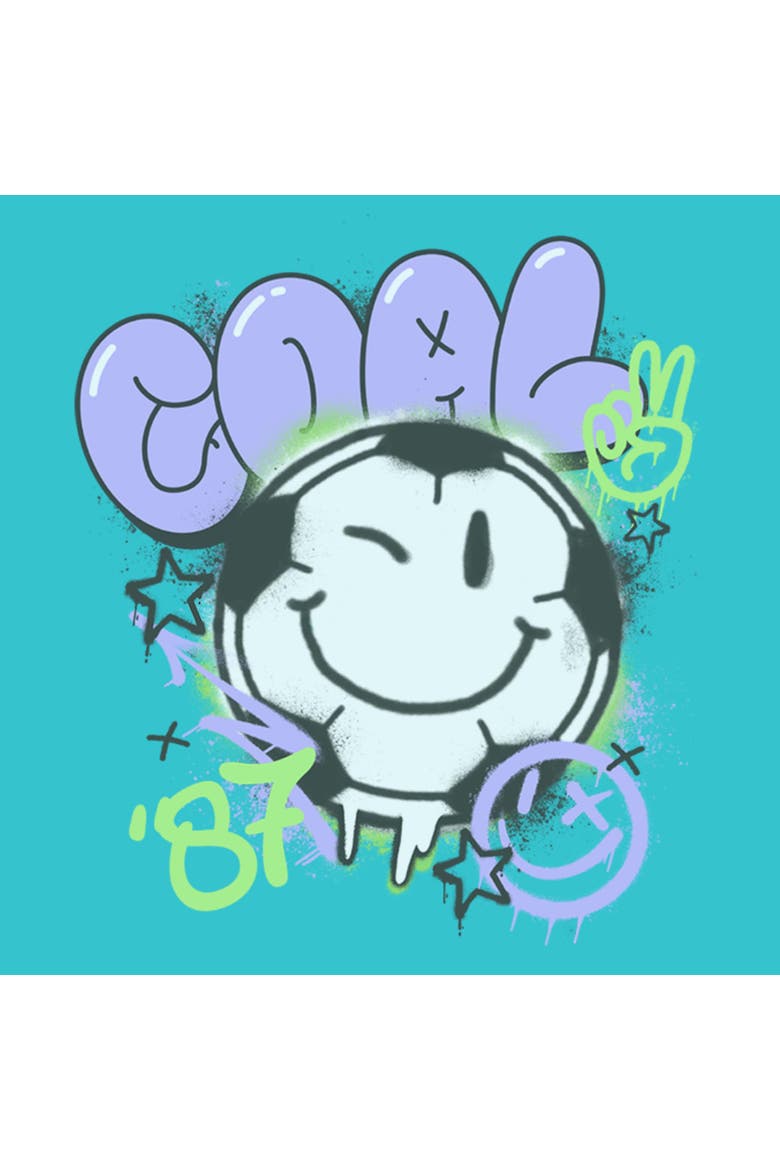 Girl's Lost Gods Soccer Ball Smiley Face  Graphic T-Shirt, Alternate, color, Tahiti Blue