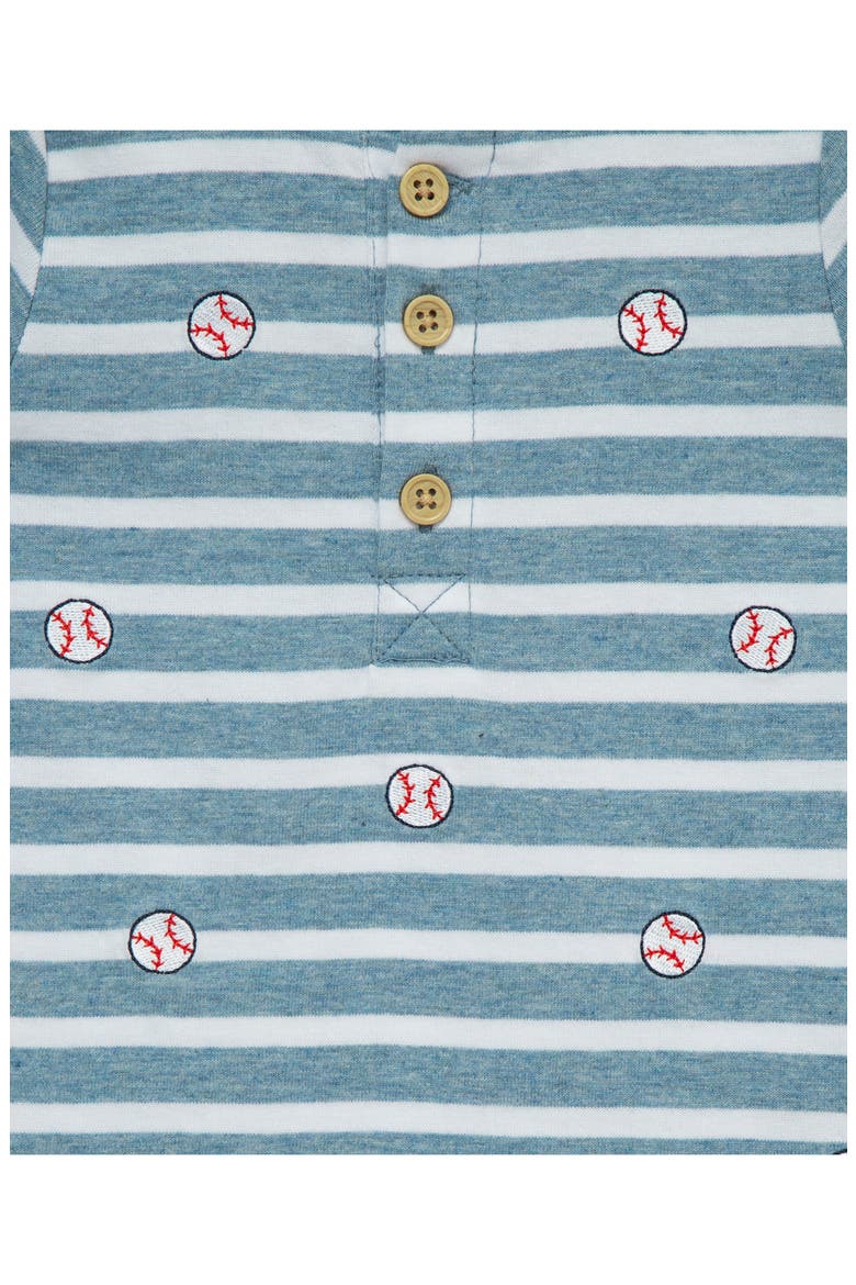 Baseball Stripe Romper & Bucket Hat Set, Alternate, color, BLUE