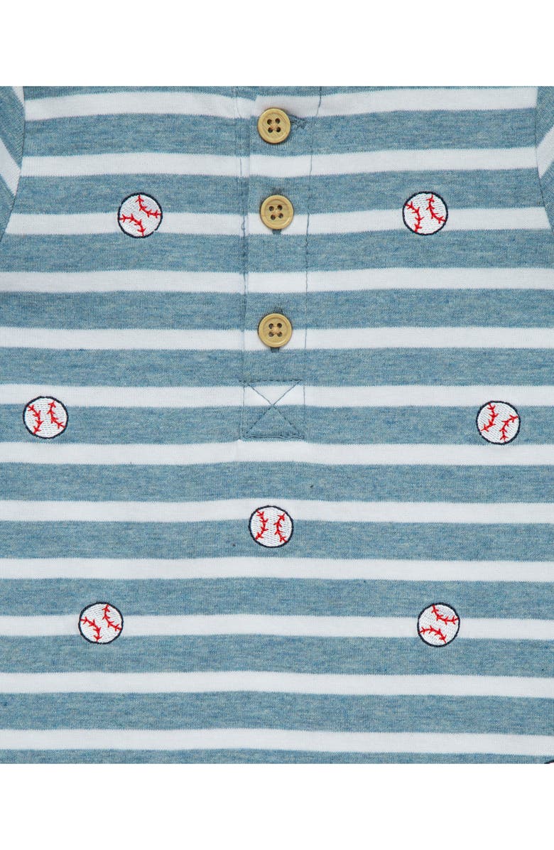 Little Me Baseball Stripe Romper & Bucket Hat Set, Alternate, color, Blue