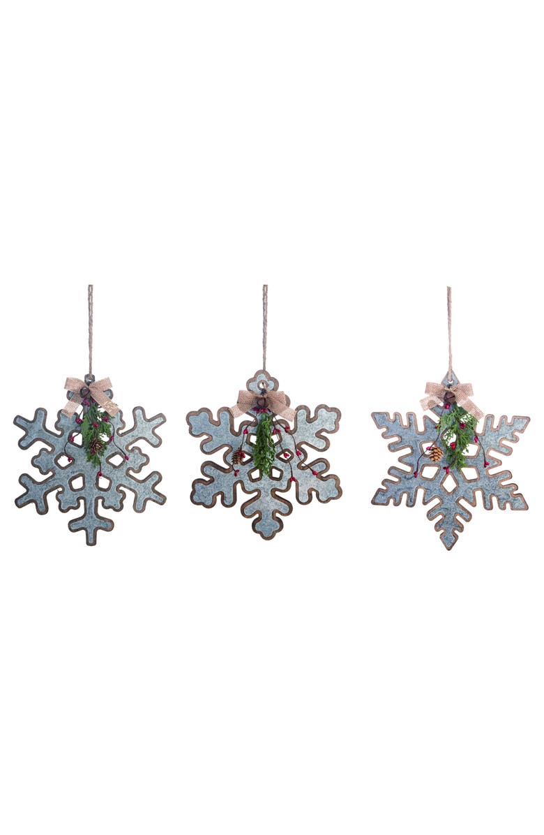 Transpac Wood Snowflake Iron Accent Ornament Set of 3 Christmas Decor, Main, color, Multi