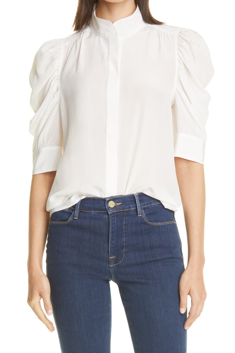 Gillian Puff Sleeve Silk Blouse, Main, color, OFF WHITE