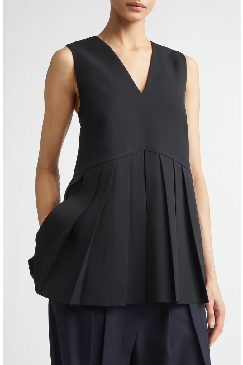 Pleated Wool Gabardine Top, Alternate, color, BLACK