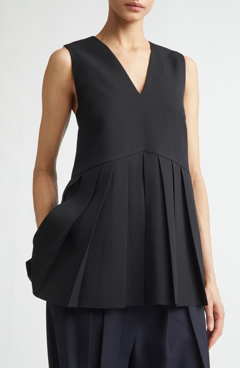 Jil Sander Pleated Wool Gabardine Top, Alternate, color, Black