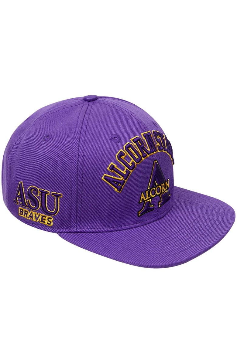 PRO STANDARD Men's Pro Standard  Purple Alcorn State Braves Evergreen Arch Over Logo Snapback Hat, Main, color, Purple