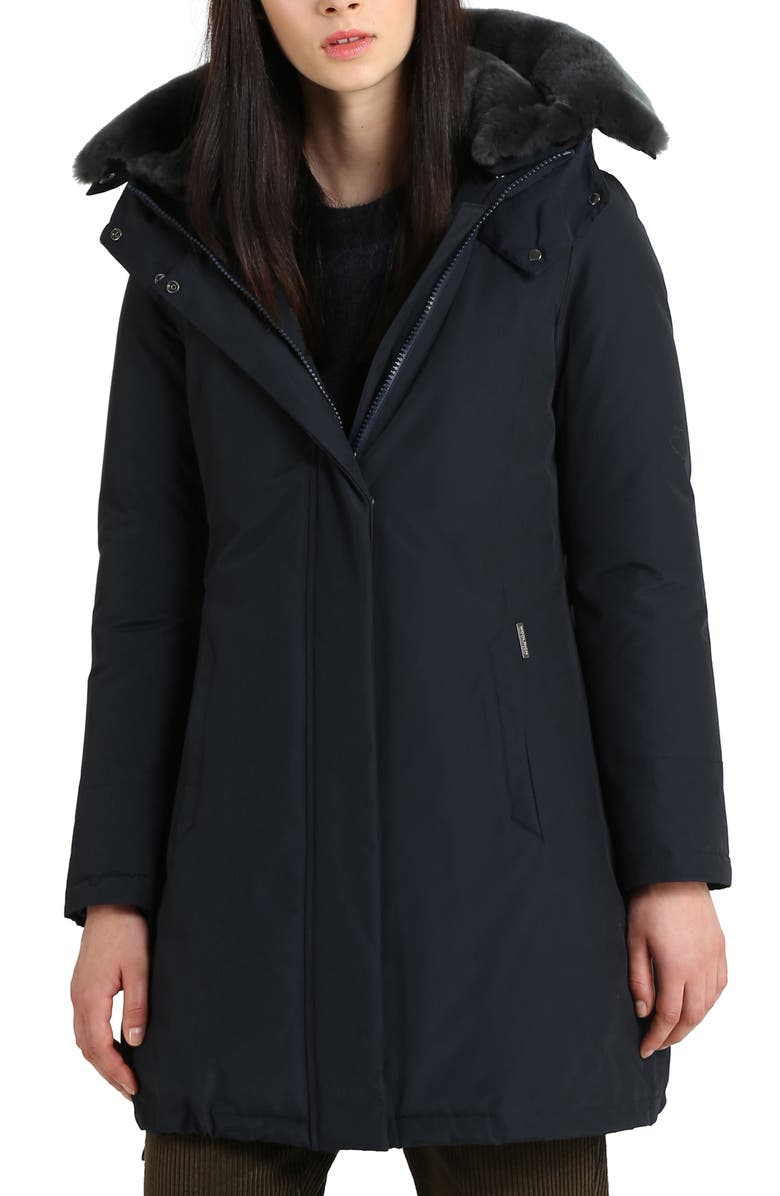 Woolrich Bow Bridge Down Genuine Rabbit Fur Trim Parka, Main, color, 