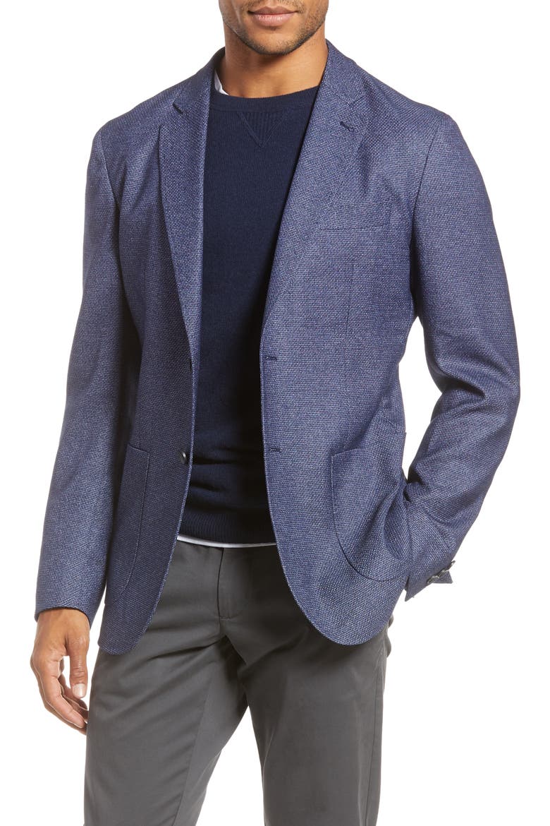 Extra Trim Fit Tweed Sport Coat, Main, color, INDIGO WHITE TEXTURE